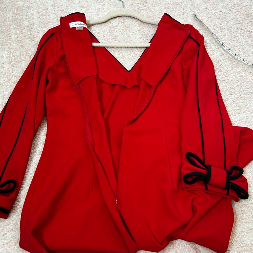 NWT Calvin Klein Red 3/4 Sleeve Sheath Midi Dress Bow Details Size 10 Holiday - Picture 14 of 14